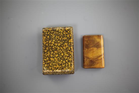 A Victorian mauchlineware snuff box & another